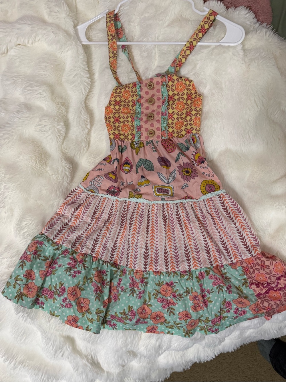 Matilda Jane Step Right Up Ellie Dress Size6 -Floral Patchwork Tiered Sundress